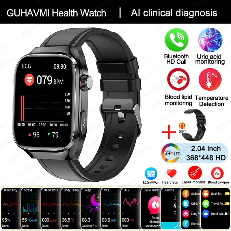 2025 New Uric Acid Blood Fat Smart Watch Men ECG+PPG Pulse Blood Pressure Bluetooth Call Sports for Xiaomi Health Tracking Watch