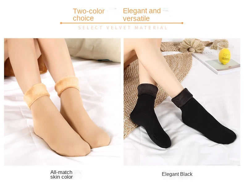 5Pairs/Lot Winter Warm Solid Women Socks Thicken Thermal Socks Wool Cashmere Black Skin Seamless Snow Sock Velvet Unisex Socks