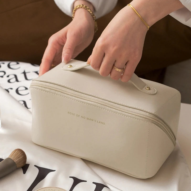Cosmetic Bag PU Leather Large-capacity Travel Cosmetics Storage Bags Women Portable Handbag Multifunction Waterproof Washing Bag