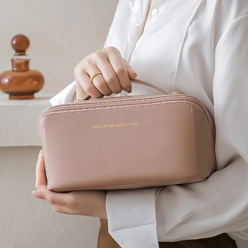 Cosmetic Bag PU Leather Large-capacity Travel Cosmetics Storage Bags Women Portable Handbag Multifunction Waterproof Washing Bag