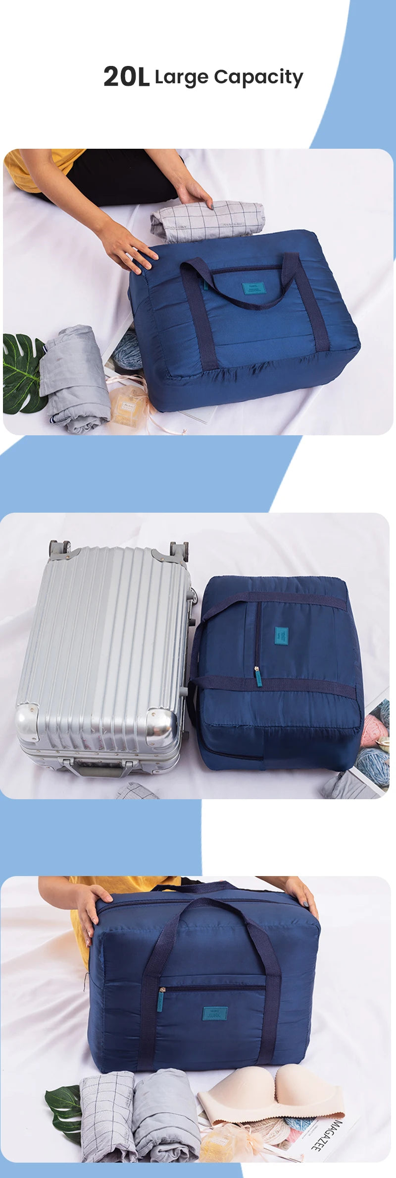 Foldable Travel Bag Lightweight Traveling Duffel Bag for Women Men Tote Bag Carry On Luggage Bag Weekender Overnight Bag