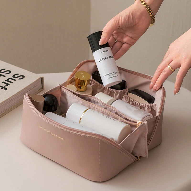 Cosmetic Bag PU Leather Large-capacity Travel Cosmetics Storage Bags Women Portable Handbag Multifunction Waterproof Washing Bag