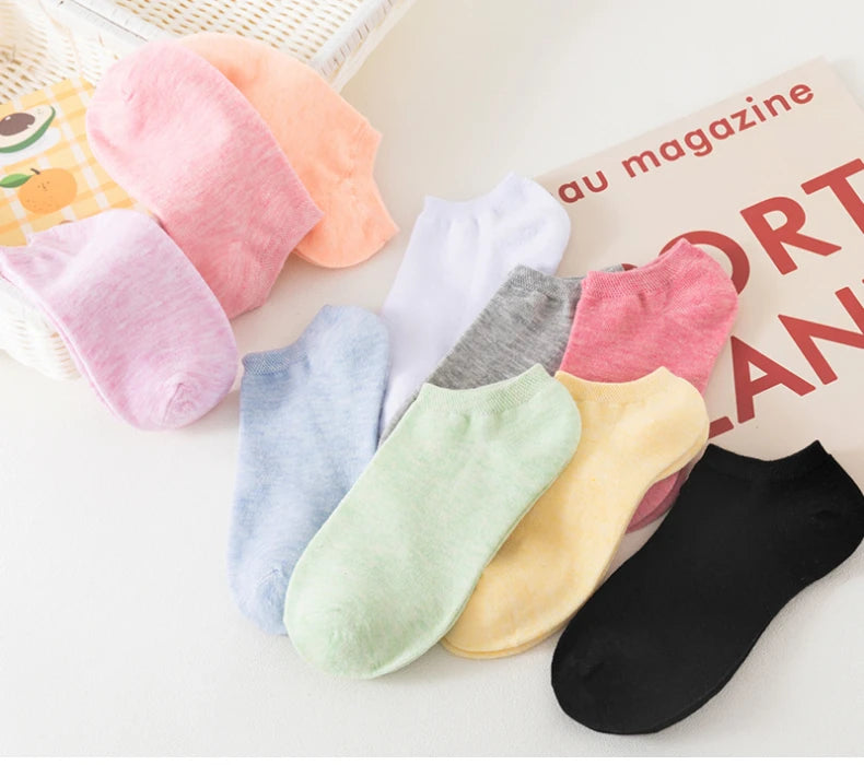 3/5/6/10/20 Pairs of Colored Cotton WOMEN/Men Short Socks, Solid Color Ankle Breathable Sports Socks, Summer Boat Socks