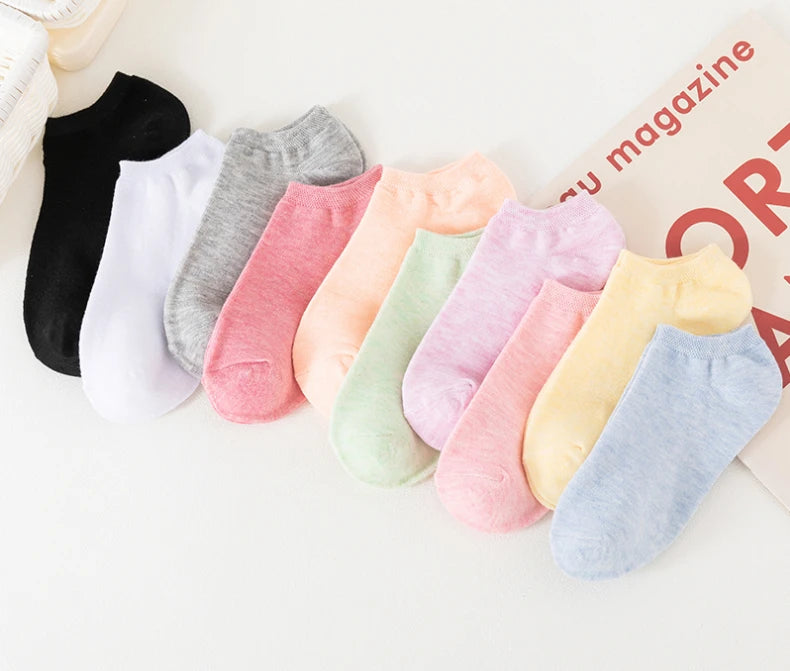3/5/6/10/20 Pairs of Colored Cotton WOMEN/Men Short Socks, Solid Color Ankle Breathable Sports Socks, Summer Boat Socks