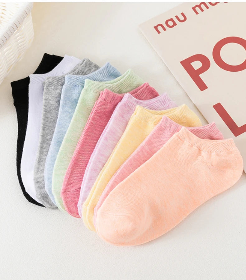3/5/6/10/20 Pairs of Colored Cotton WOMEN/Men Short Socks, Solid Color Ankle Breathable Sports Socks, Summer Boat Socks