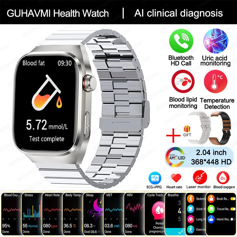 2025 New Uric Acid Blood Fat Smart Watch Men ECG+PPG Pulse Blood Pressure Bluetooth Call Sports for Xiaomi Health Tracking Watch