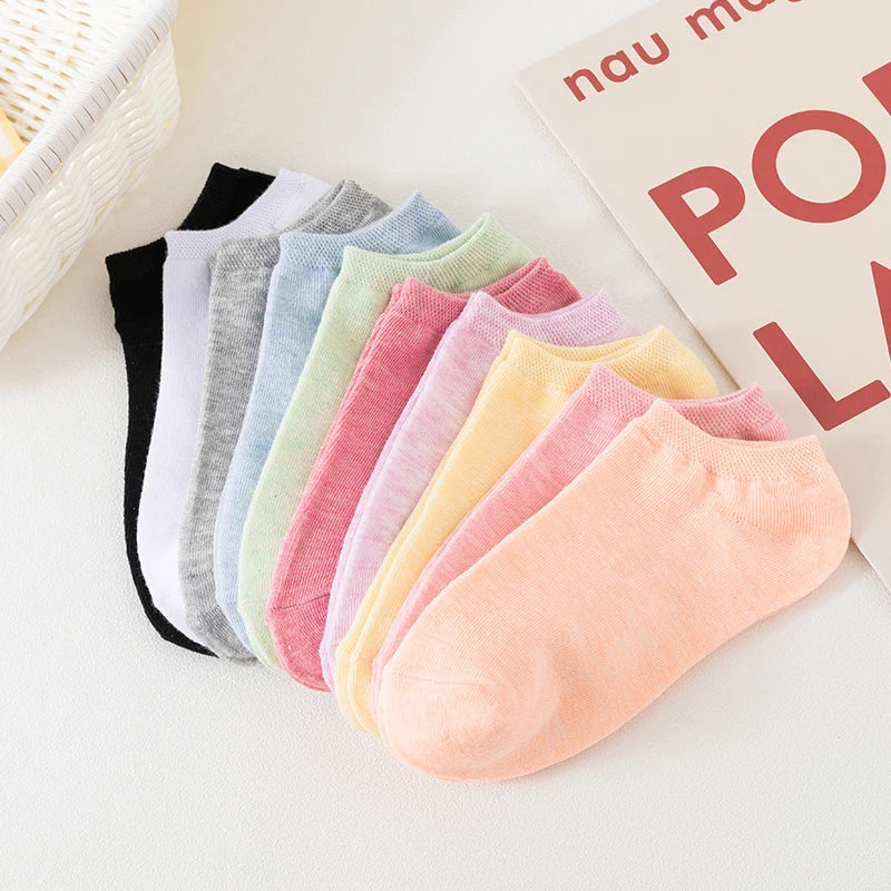 3/5/6/10/20 Pairs of Colored Cotton WOMEN/Men Short Socks, Solid Color Ankle Breathable Sports Socks, Summer Boat Socks
