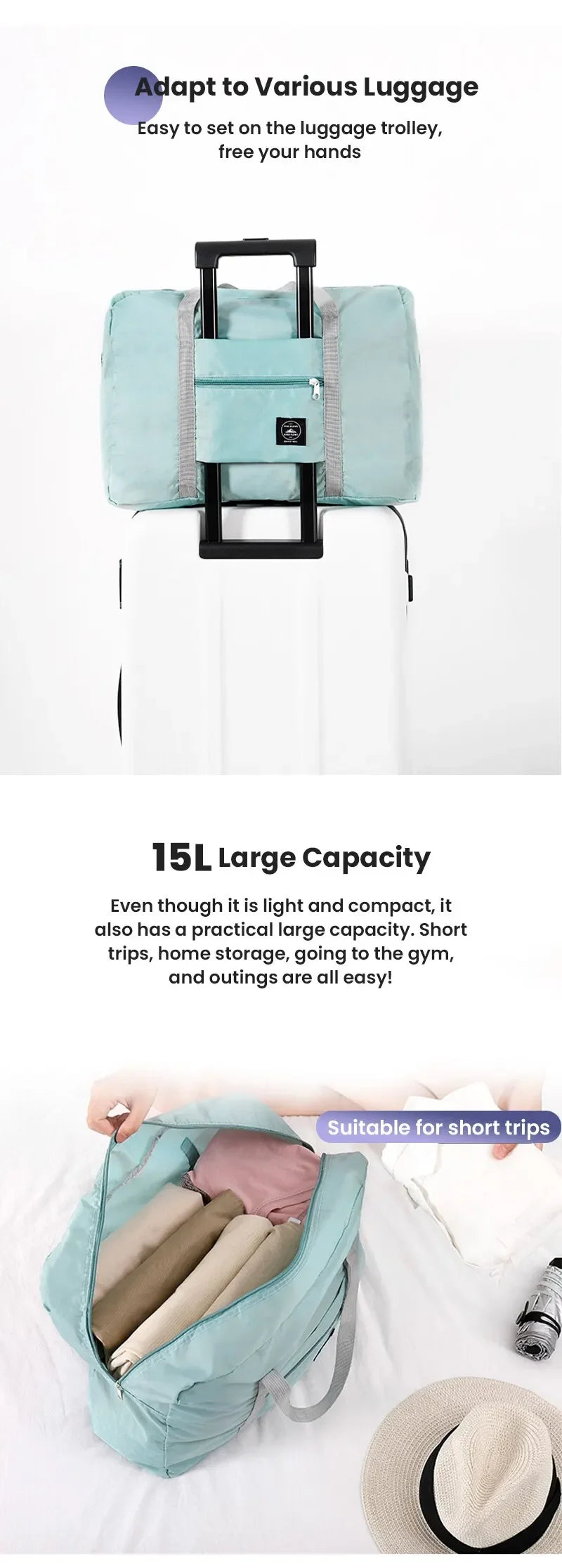 Foldable Travel Duffel Bag for Airlines Carry on Bag for Women and Girls Lightweight Large Capacity Sports Weekend Trip Overnigh